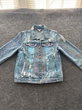 Ci Sono Custom Painted Distressed Denim Jacket Size L